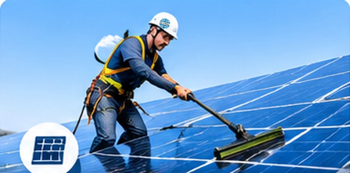 Reinigung einer Solaranlage auf dem Dach